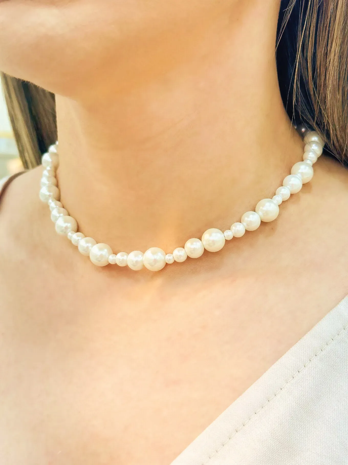 CHOKER  PRATA PEROLAS  9,8,6,4 MM