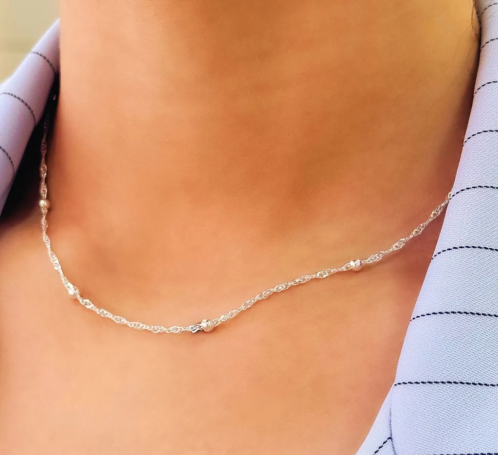 GARGANTILHA PRATA SIGAPURA COM BOLINHA 3MM