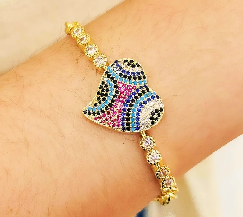 PULSEIRA CORAÇÃO CRAVEJADO ELO PORTUGUÊS