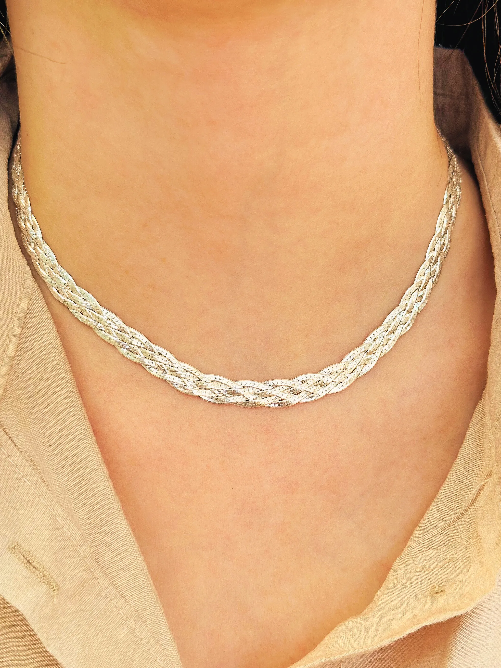 CHOKER PRATA TRANÇA 5 FIOS