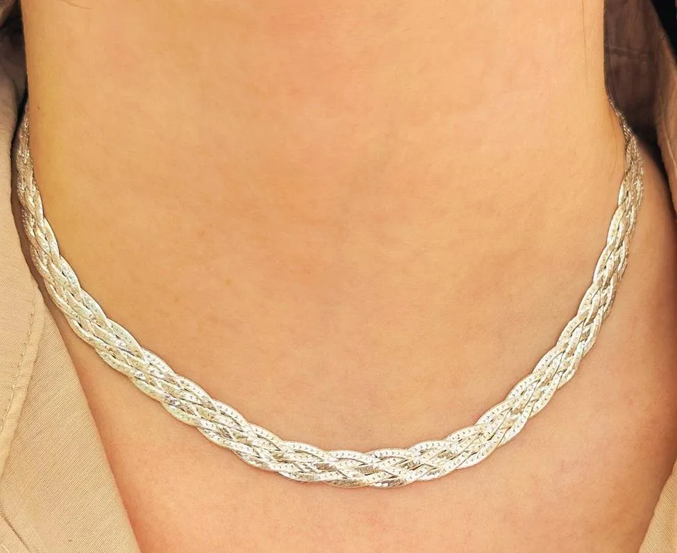CHOKER PRATA TRANÇA 5 FIOS