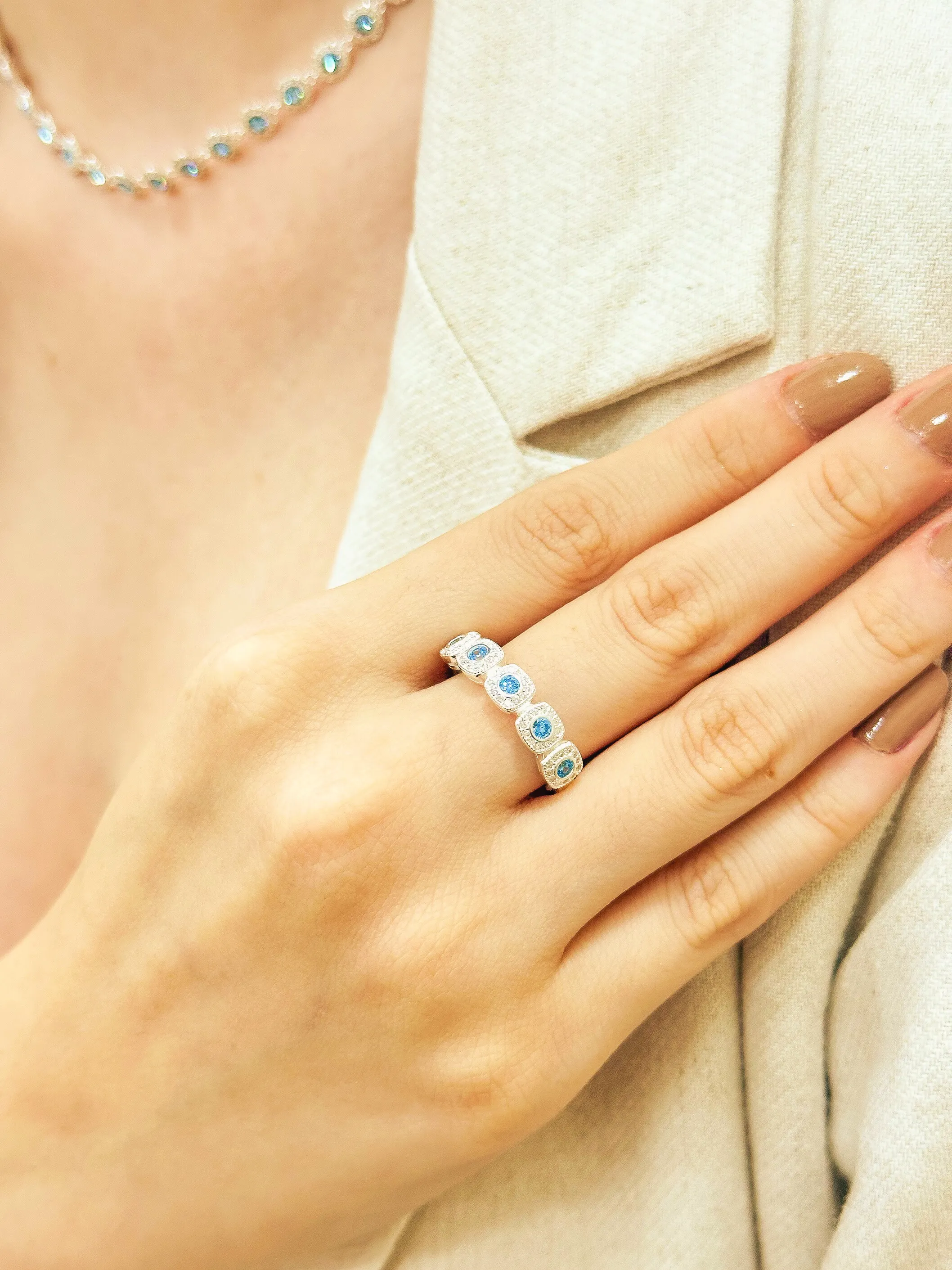 ANEL PRATA PEDRA SWAROVSKI AQUAMARINE