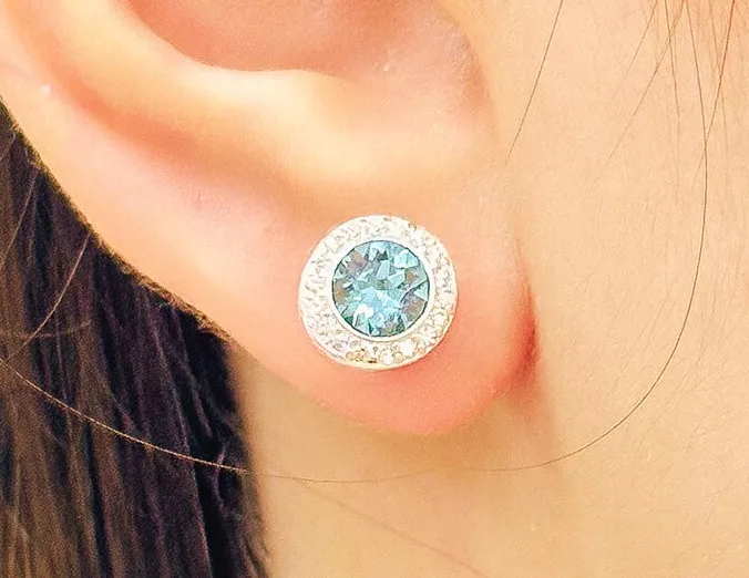 CONJUNTO PRATA PEDRA SWAROVSKI AQUAMARINE