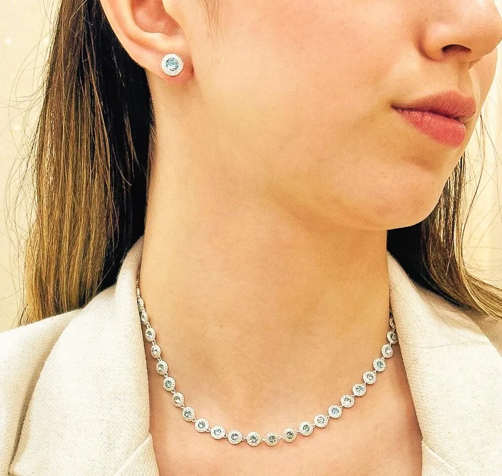 CONJUNTO PRATA PEDRA SWAROVSKI AQUAMARINE