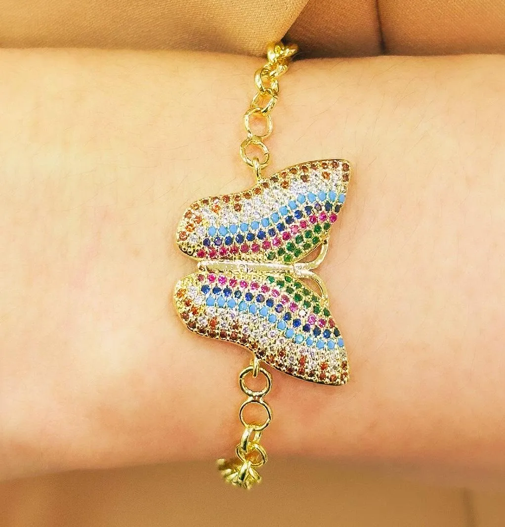 PULSEIRA ELO PORTUGUES BORBOLETA CRAVEJDADA COLORS