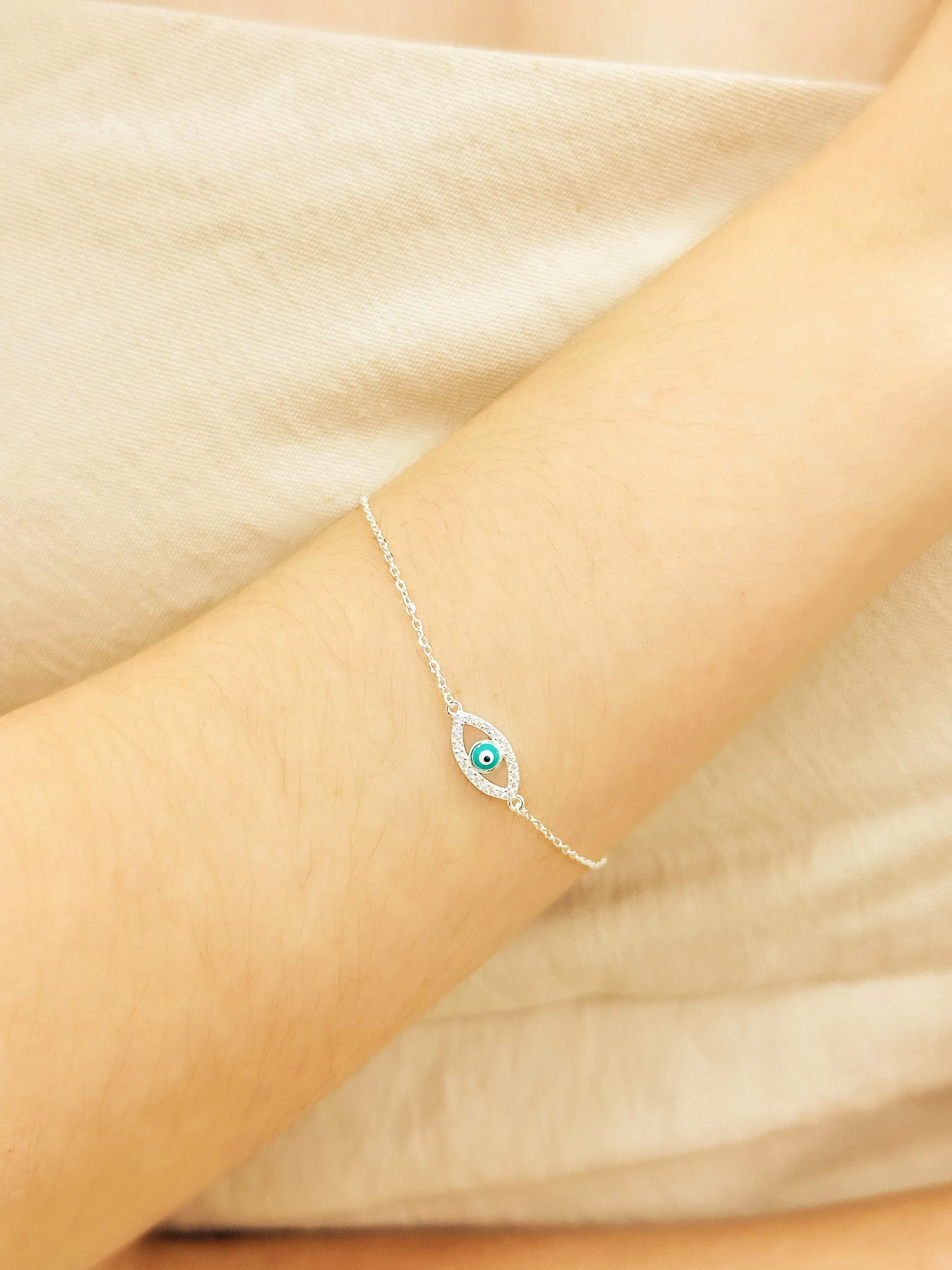 PULSEIRA PRATA OLHO GREGO CRAVEJADO