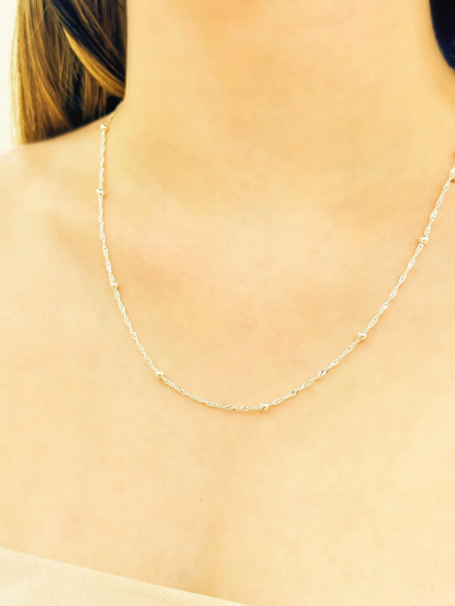 GARGANTILHA PRATA SIGAPURA COM BOLINHA 3MM