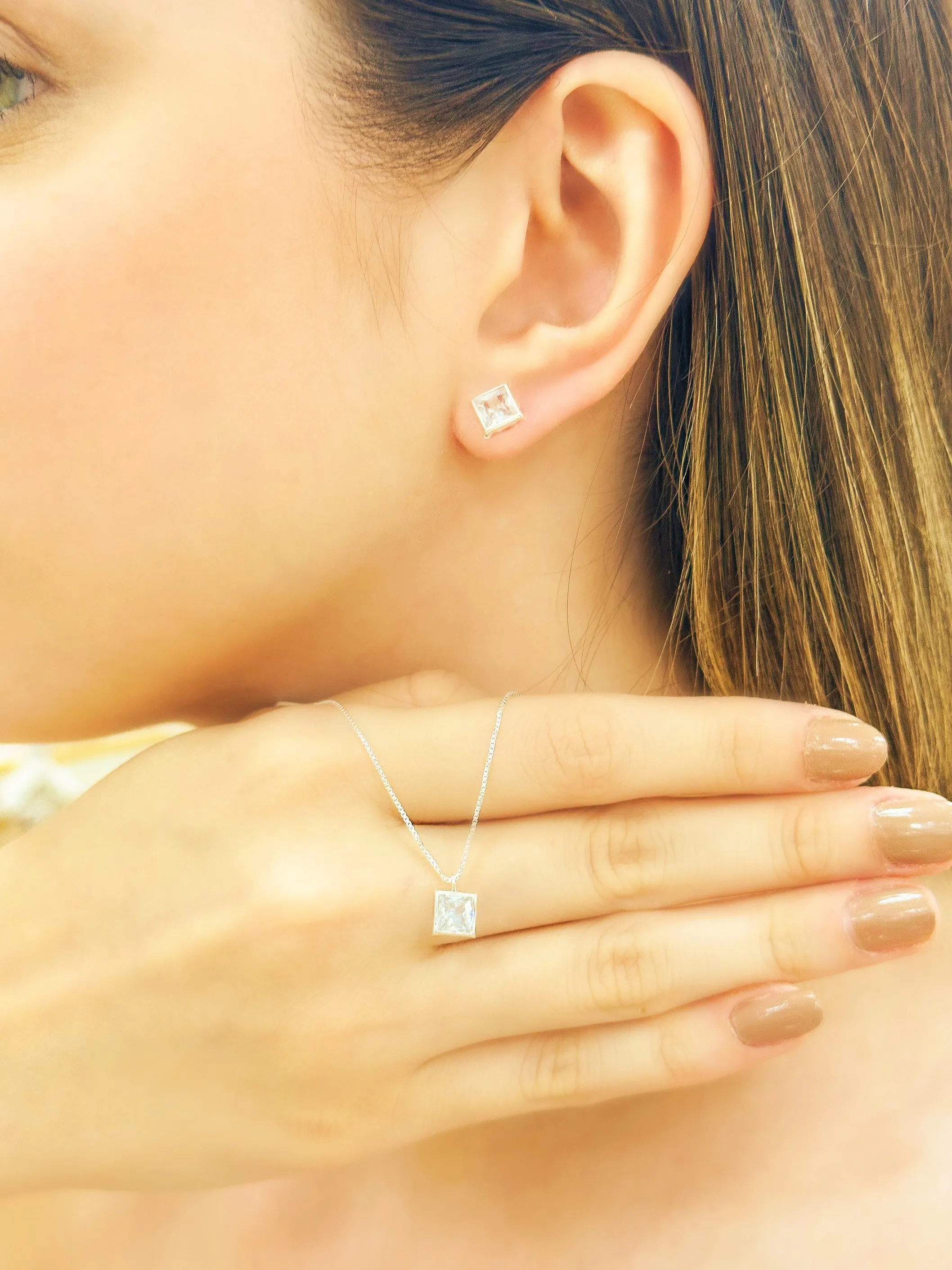 CONJUNTO PRATA PONTO DE LUZ QUADRADO