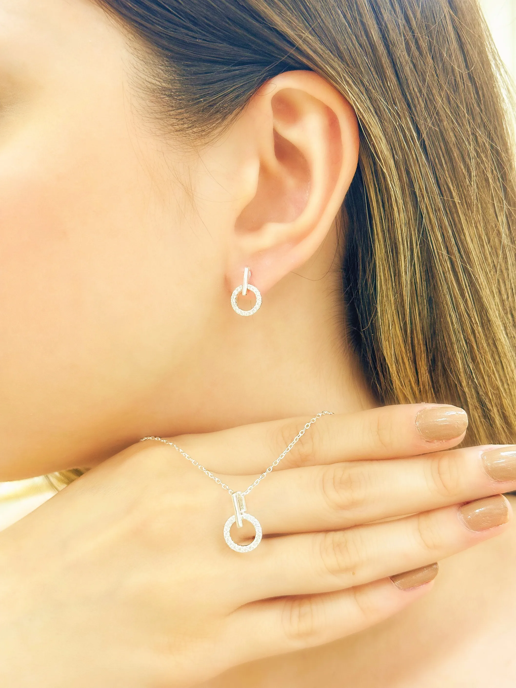CONJUNTO PRATA ARO CRAVEJADO