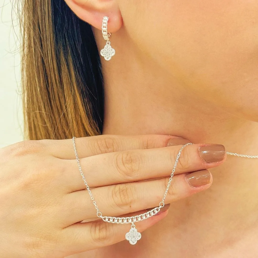 CONJUNTO PRATA GRUMET VAN CLEEF CRAVEJADO