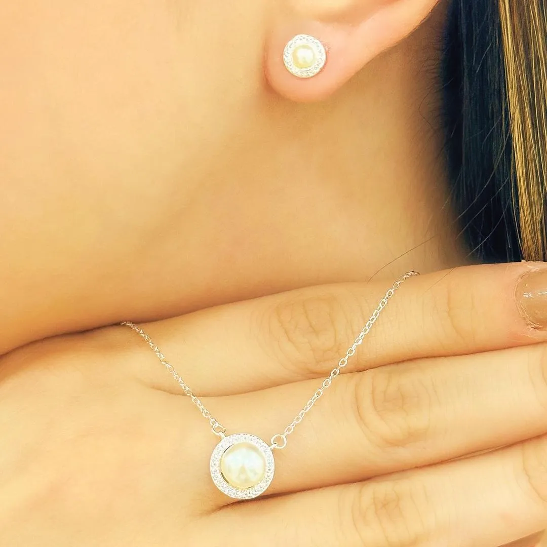 CONJUNTO PRATA PEROLA BORDA CRAVEJADA