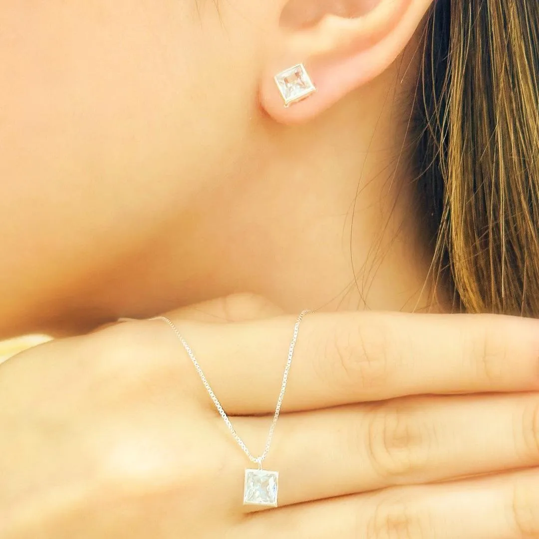 CONJUNTO PRATA PONTO DE LUZ QUADRADO
