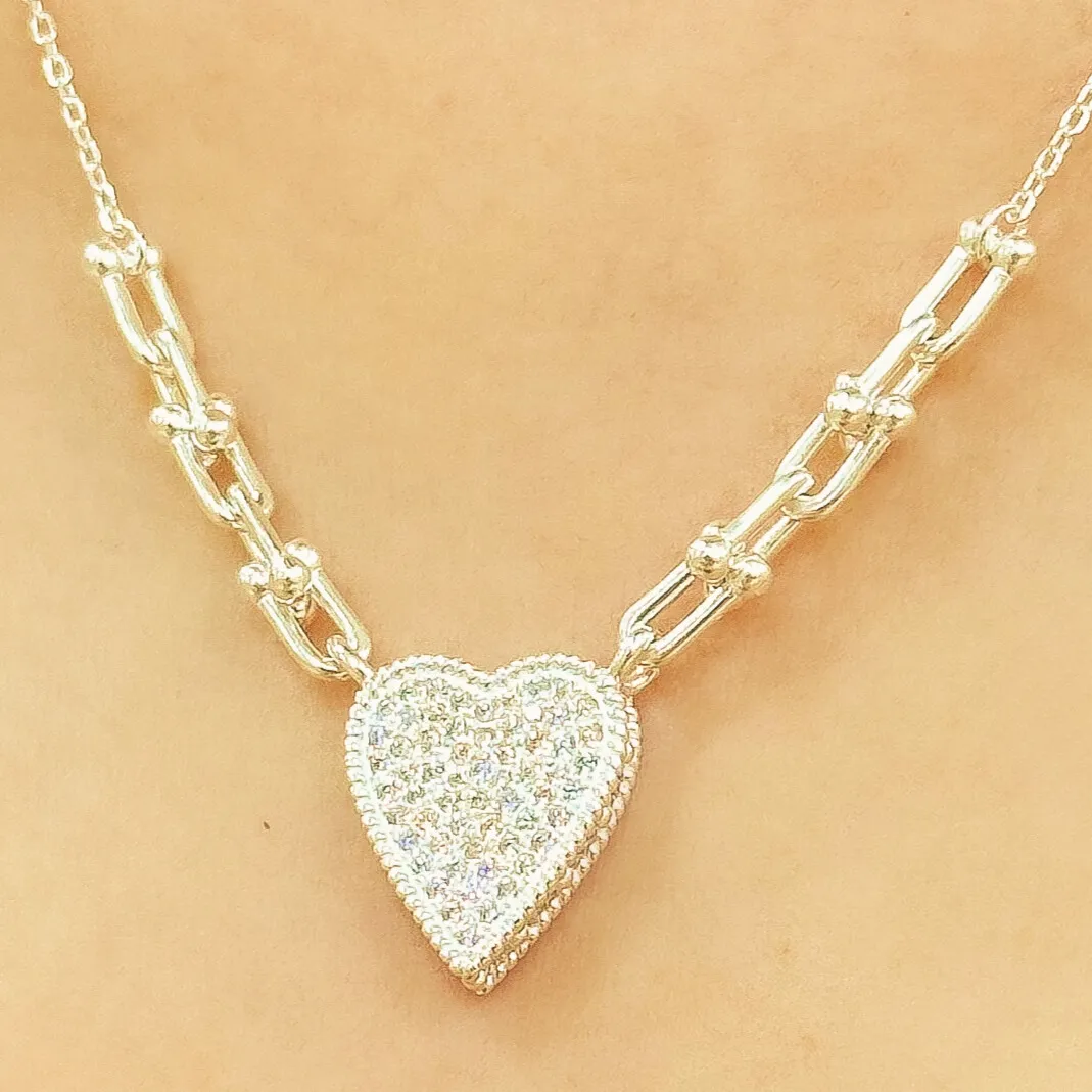 GARGANTILHA PRATA CORAÇÃO CRAVEJADO TIFFANY