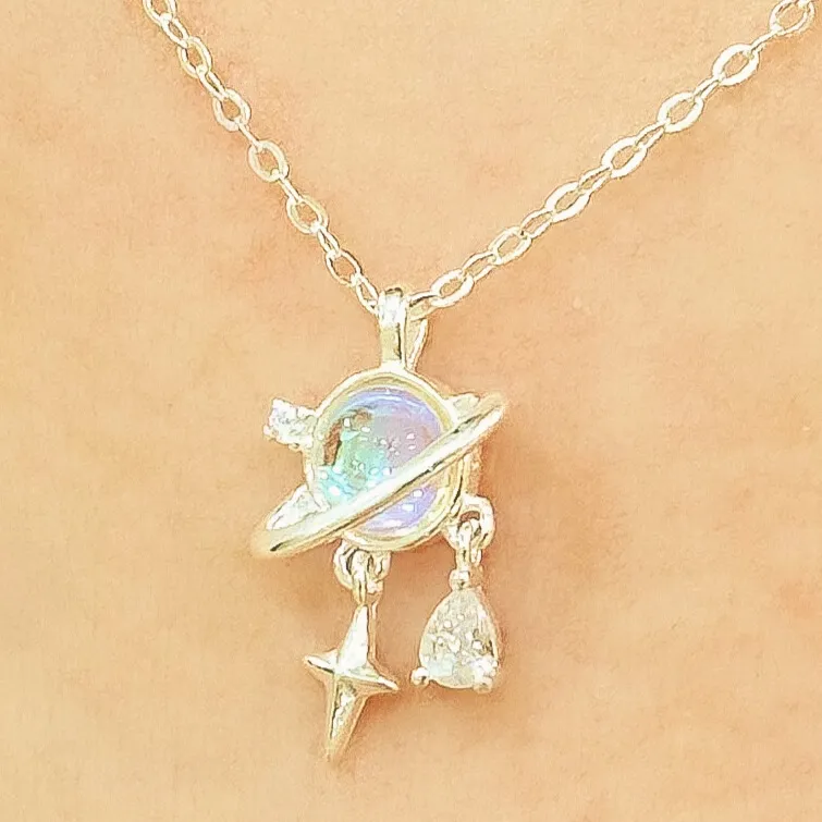 GARGANTILHA PRATA ANEL DE SATURNO COM ZIRCONIAS