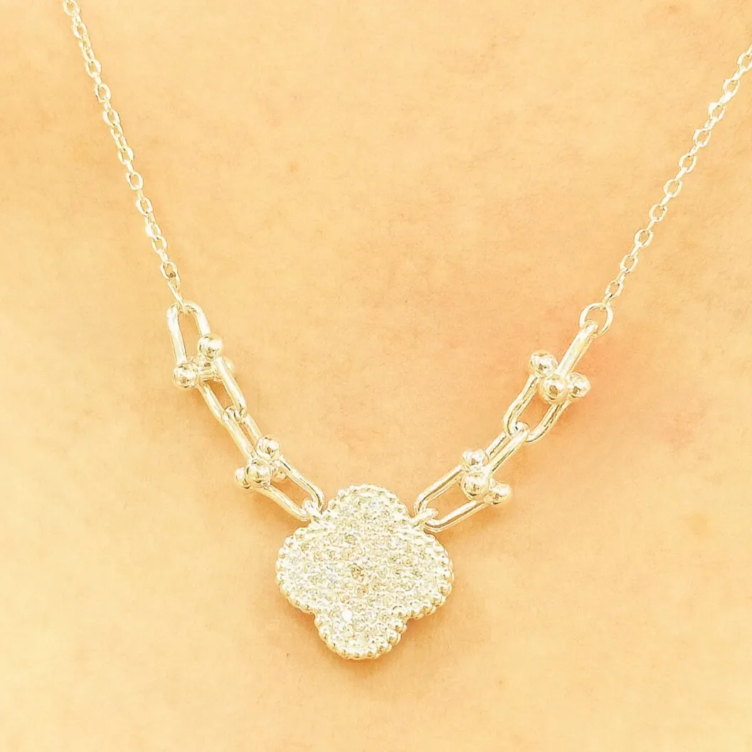GARGANTILHA PRATA  VAN CLEEF CRAVEJADO
