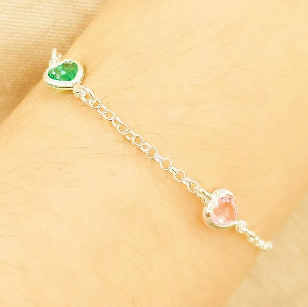 PULSEIRA PRATA 4 CORAÇÕES PEDRAS COLORS