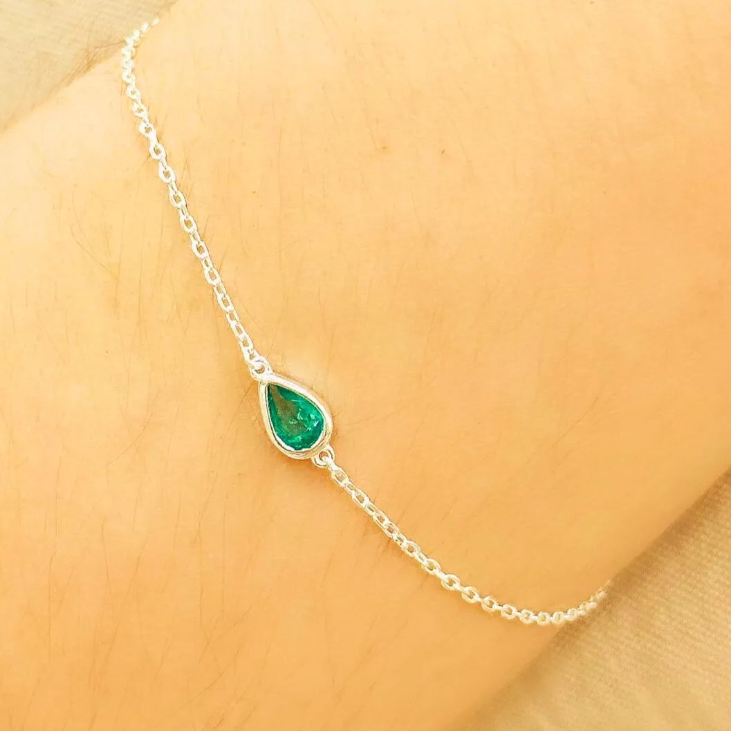 PULSEIRA PRATA GOTA VERDE