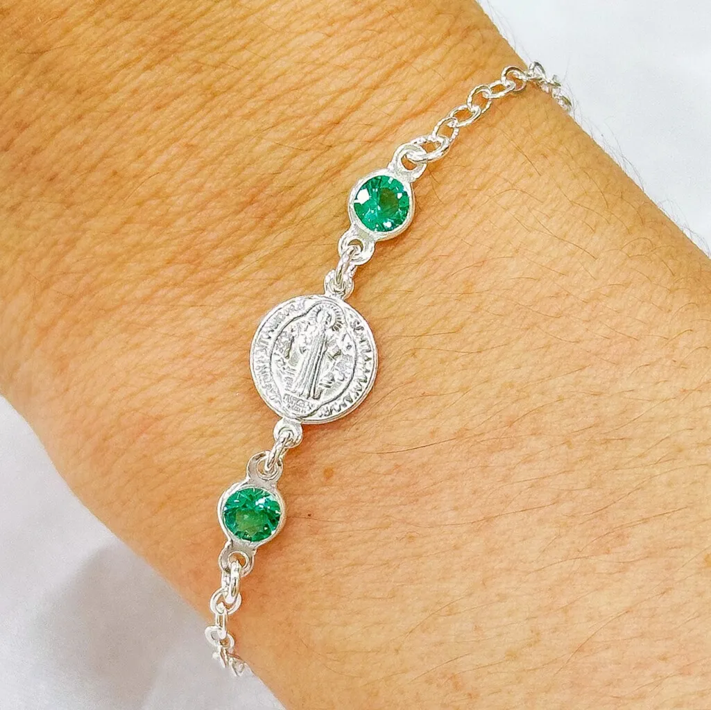 PULSEIRA PRATA SÃO BENTO COM PEDRA VERDE