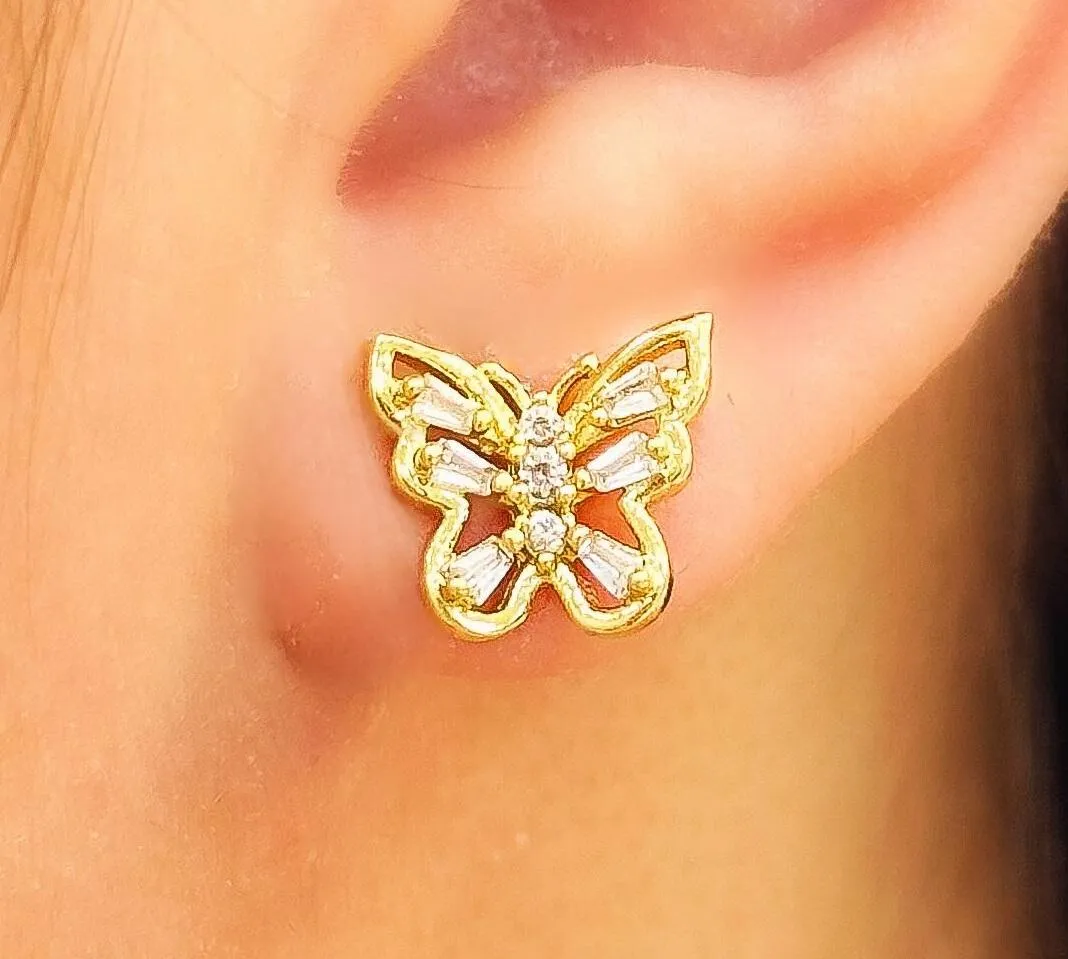 BRINCO BORBOLETA ZIRCONIA TRAPEZIO