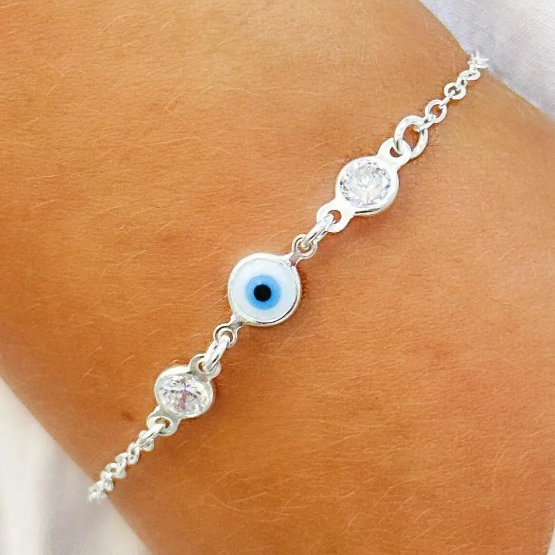 PULSEIRA PRATA OLHO GREGO COM PONTO DE LUZ