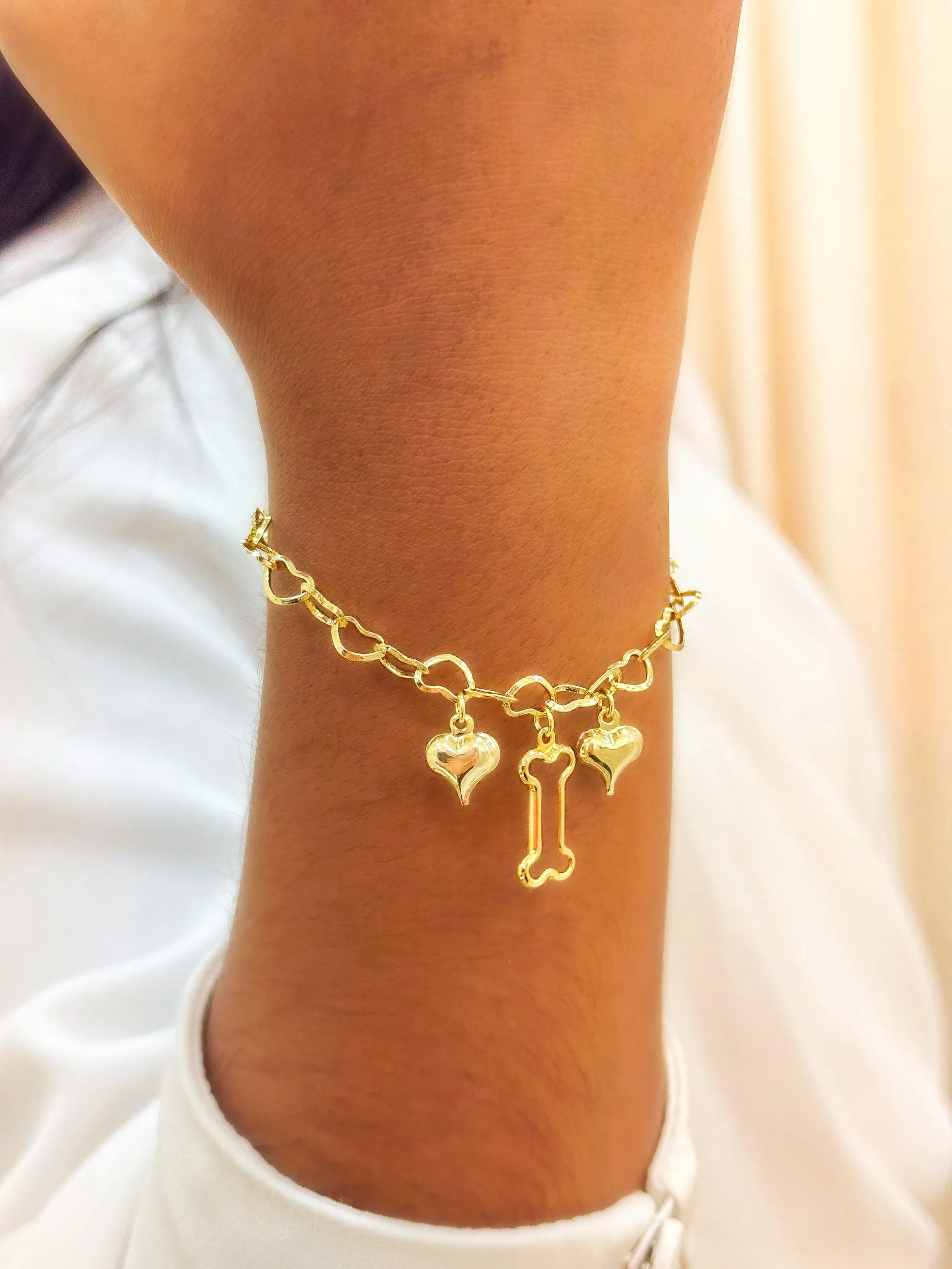 PULSEIRA  ELO CORAÇÃO OSSO E CORAÇÃO PENDURADOS