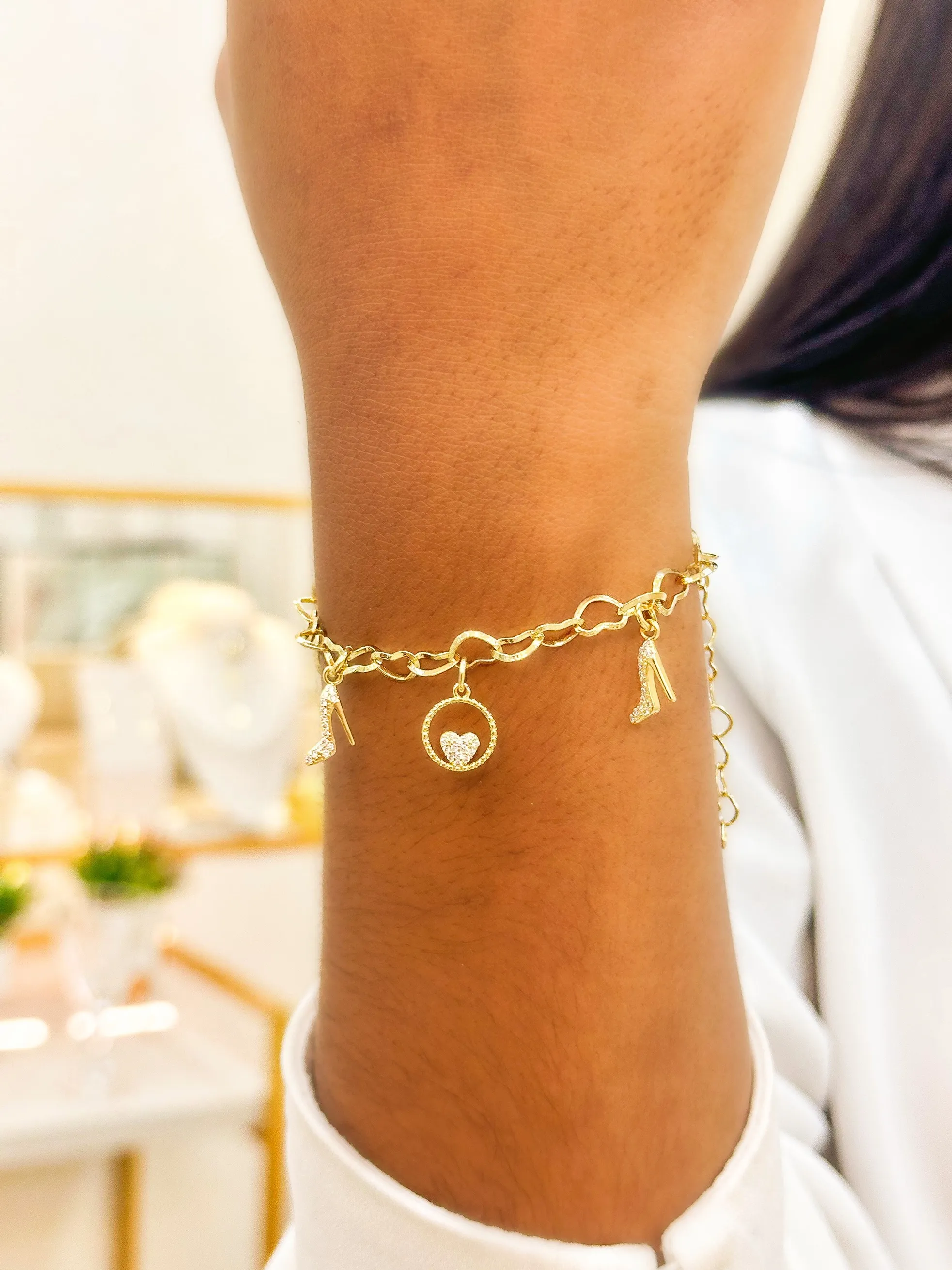 PULSEIRA  ELO CORAÇÃO SAPATO E CORAÇÃO CRAVEJADO
