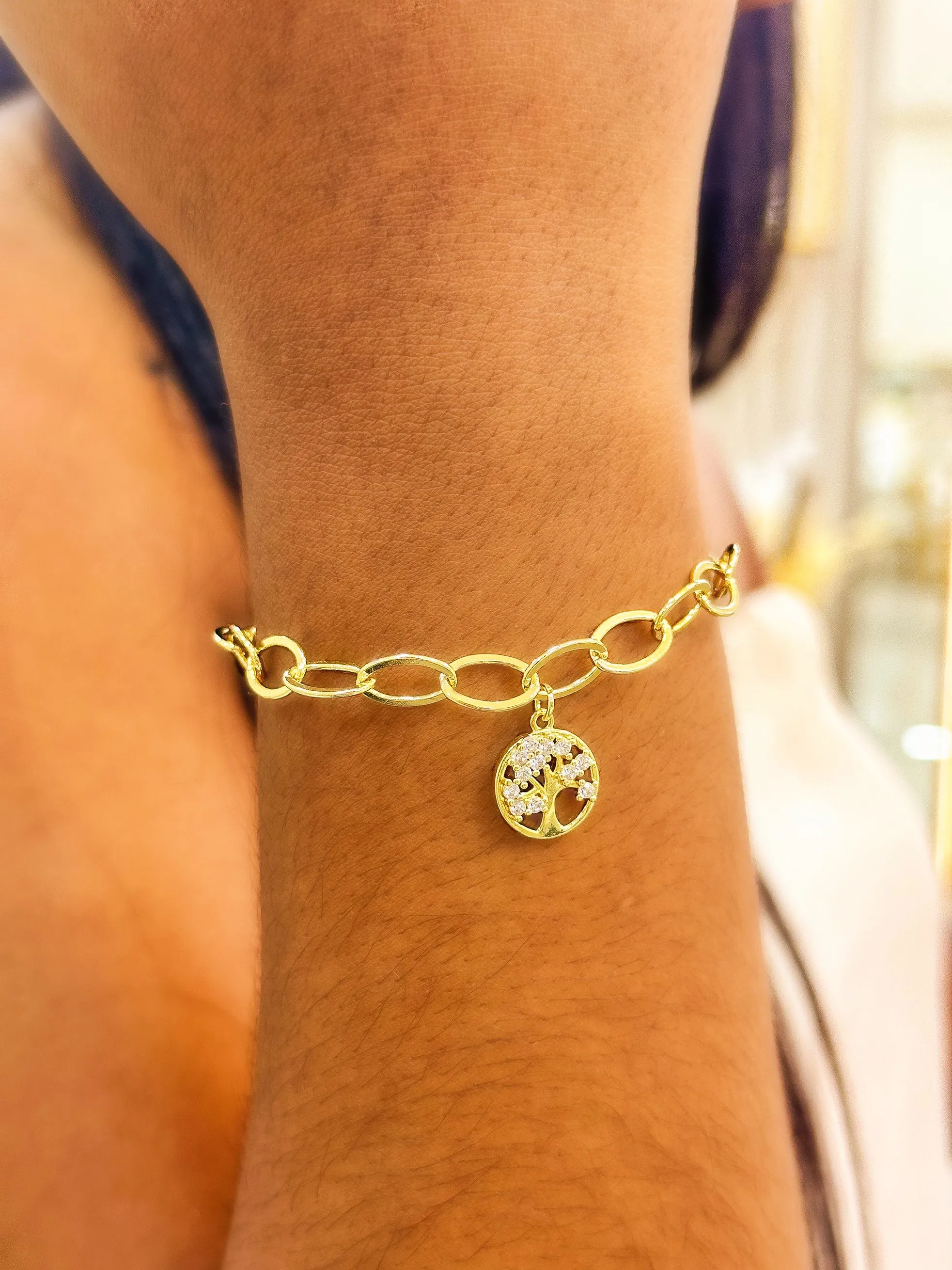 PULSEIRA ELO OVAL ARVORE DA VIDA COM ZIRCONIAS