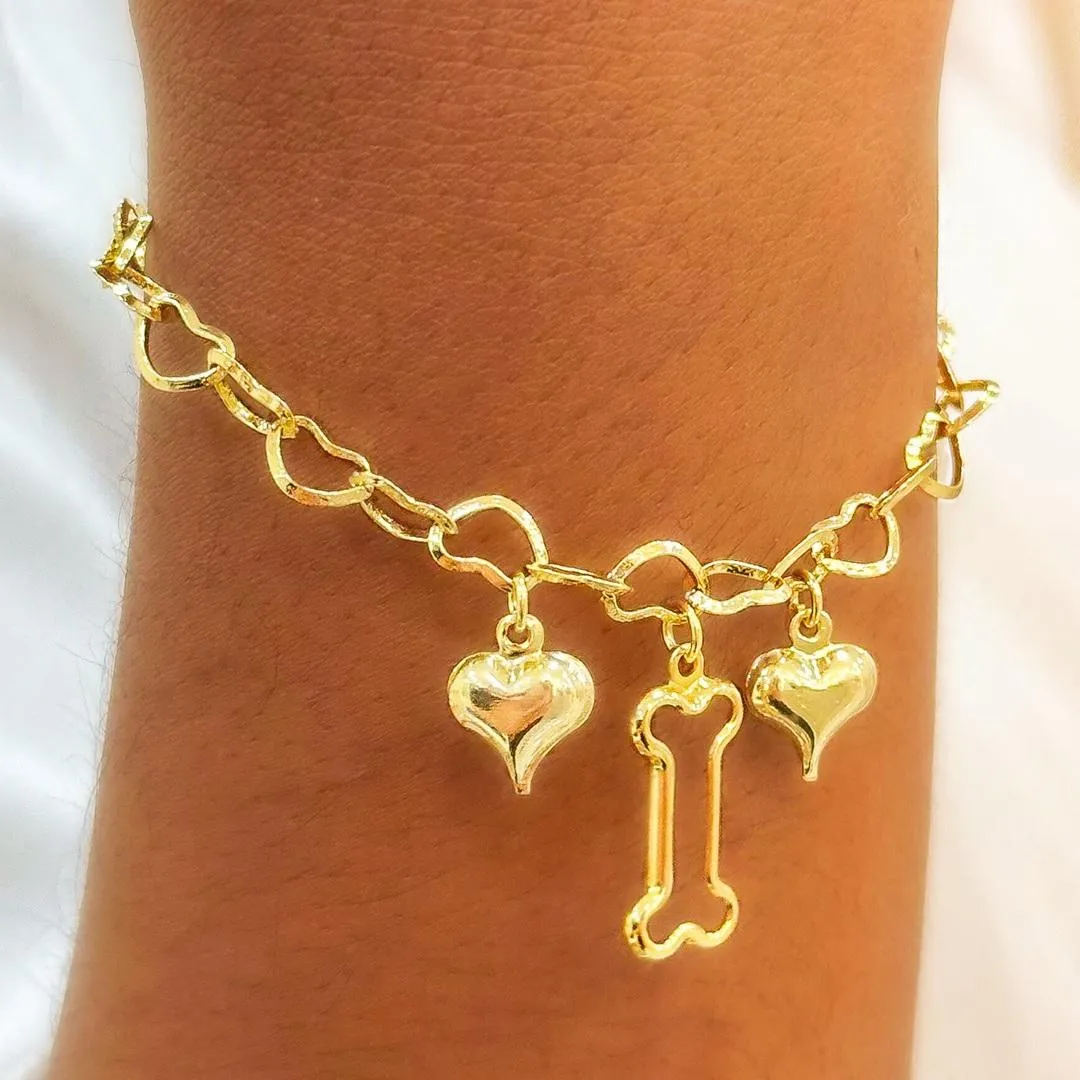 PULSEIRA  ELO CORAÇÃO OSSO E CORAÇÃO PENDURADOS