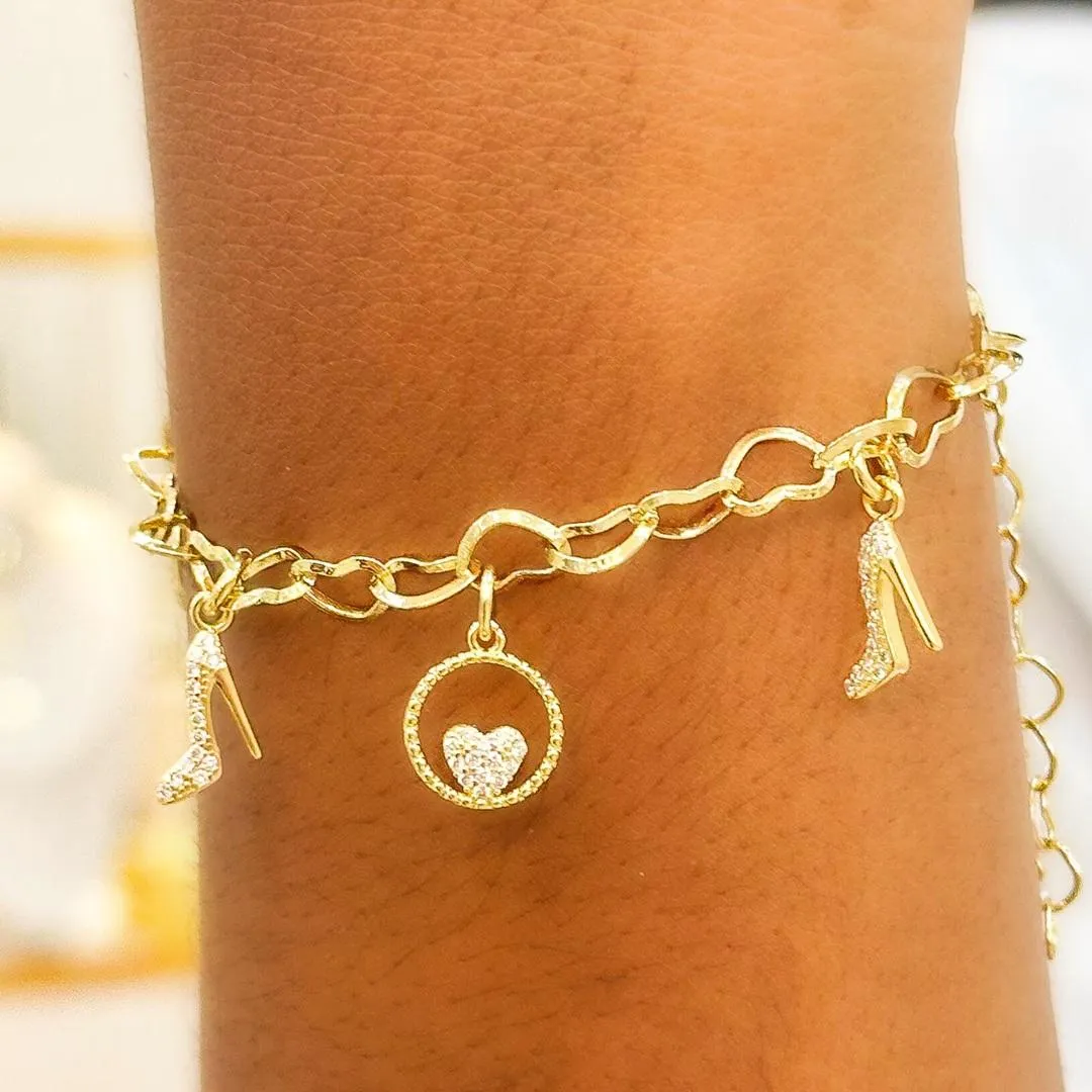 PULSEIRA  ELO CORAÇÃO SAPATO E CORAÇÃO CRAVEJADO