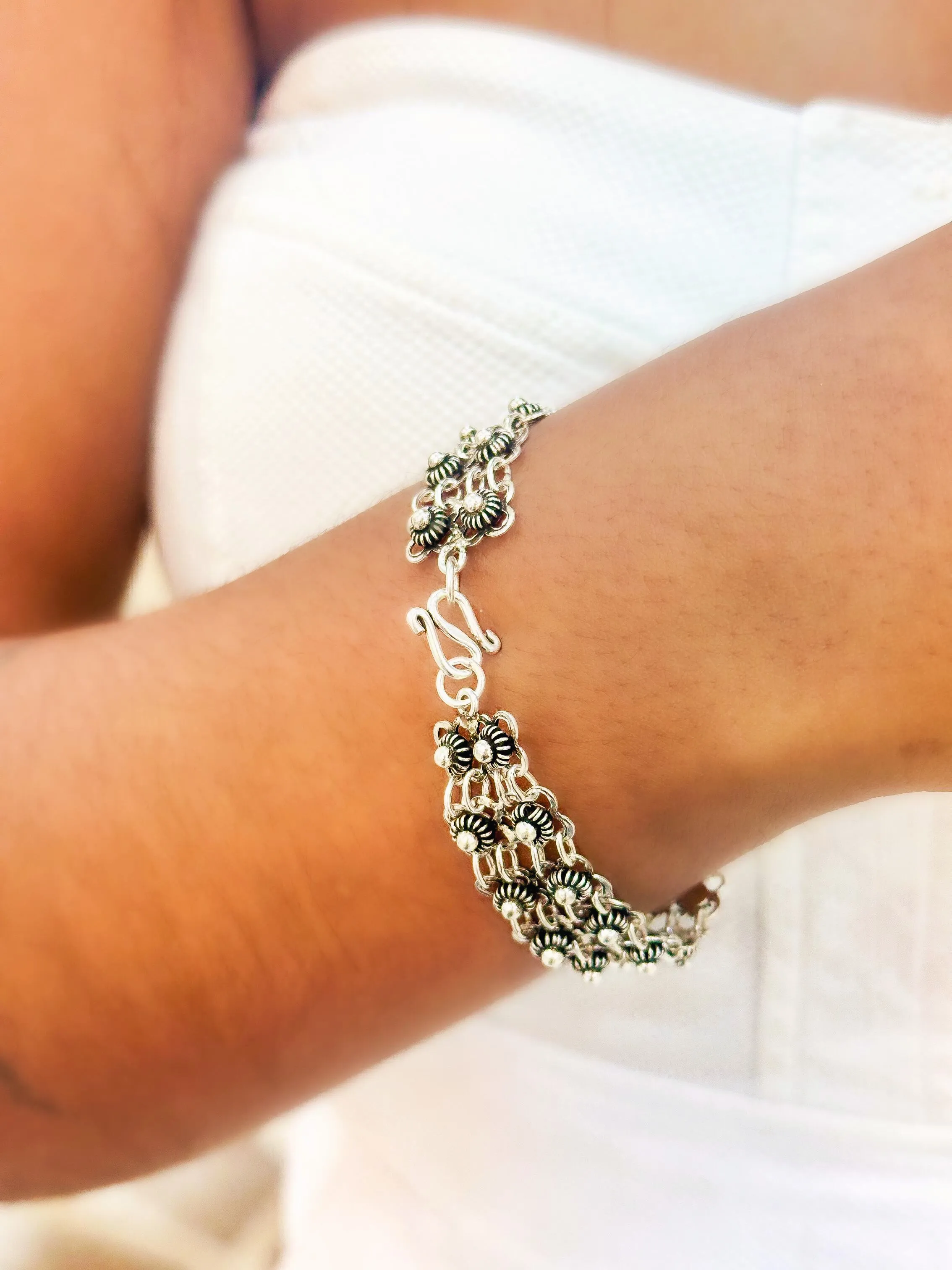 PULSEIRA PRATA BALI FLOR 2 FILEIRAS