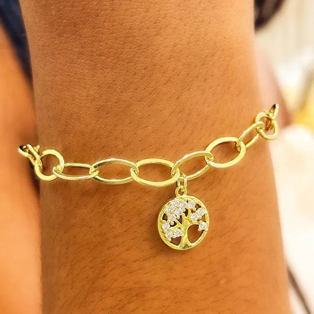 PULSEIRA ELO OVAL ARVORE DA VIDA COM ZIRCONIAS
