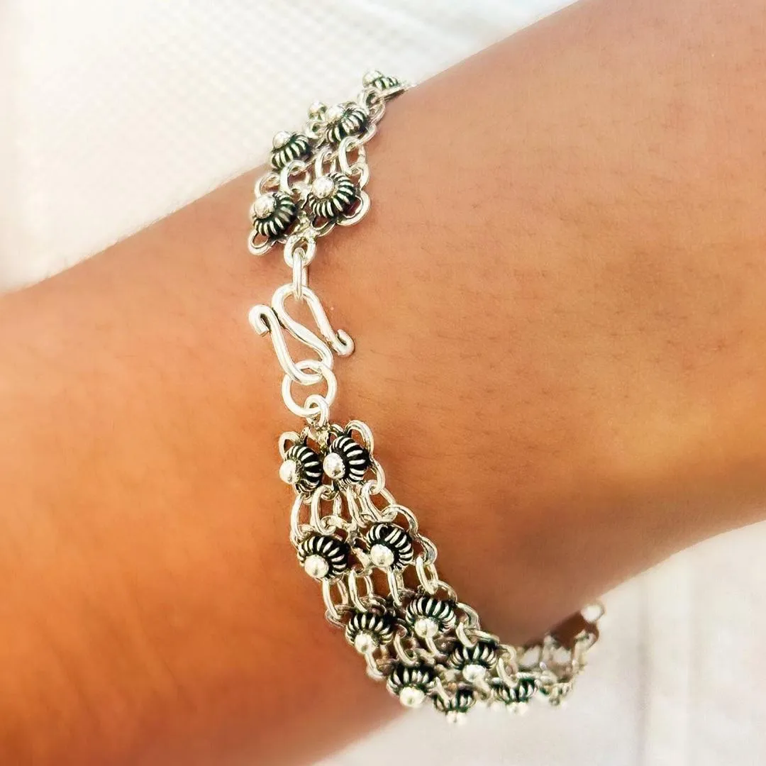 PULSEIRA PRATA BALI FLOR 2 FILEIRAS