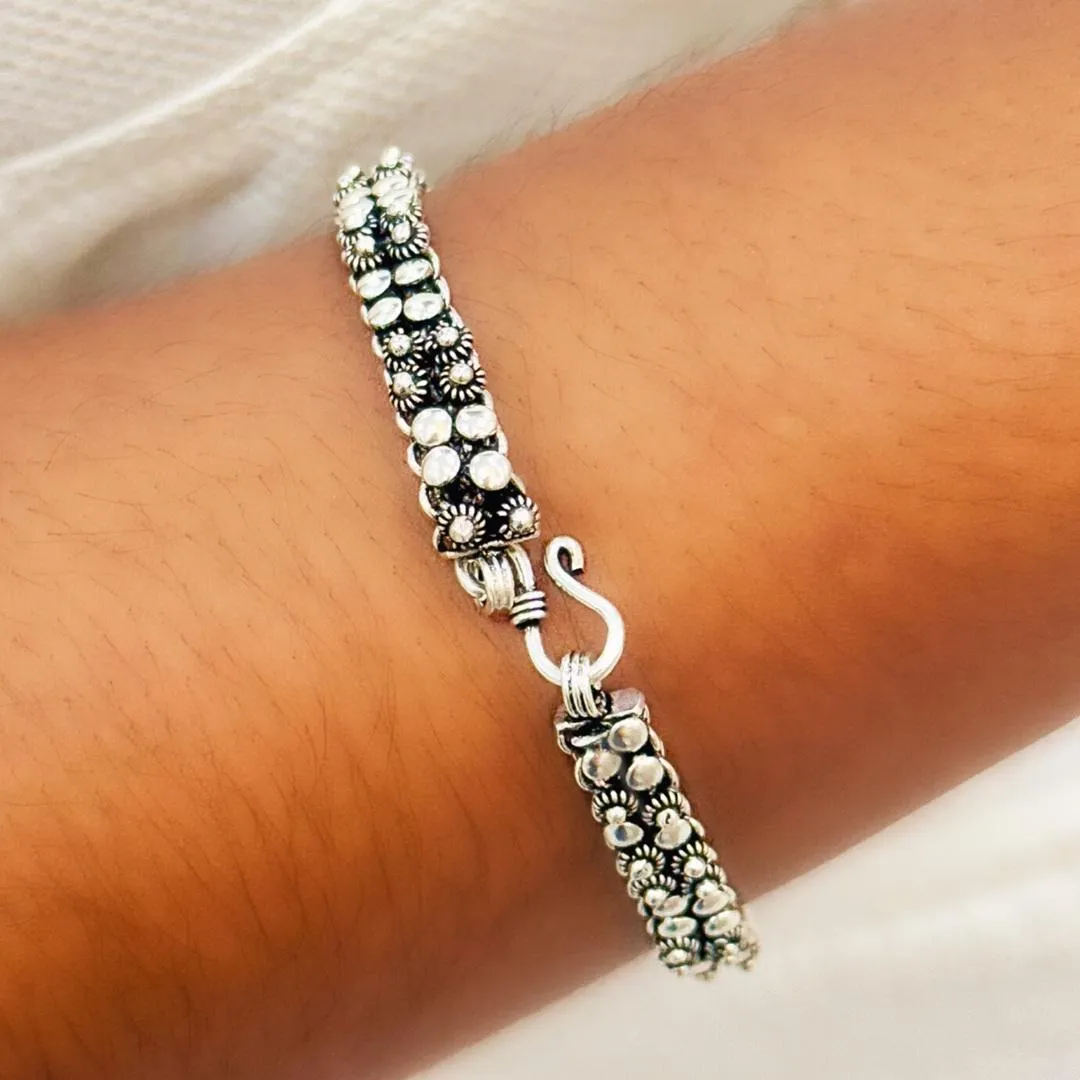 PULSEIRA PRATA BALI FLOR E BOLINHA 2 FILEIRAS